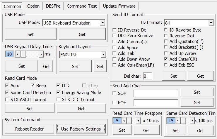 Desfire-Reader-Konfiguration Desfire Reader Konfiguration
