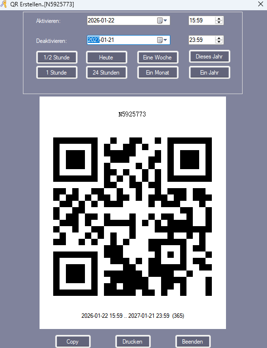 Zutrittssystem für QR Code für Soforberechtigung im Zeitbereich und Datum